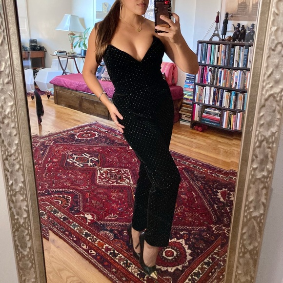Amanda Uprichard🖤velvet jumpsuit with gold tiny dots.Size small. NWT - Picture 3 of 5